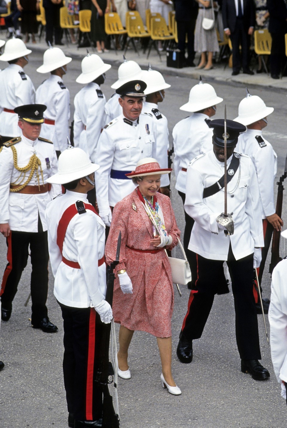Queen with uniformed services at parade